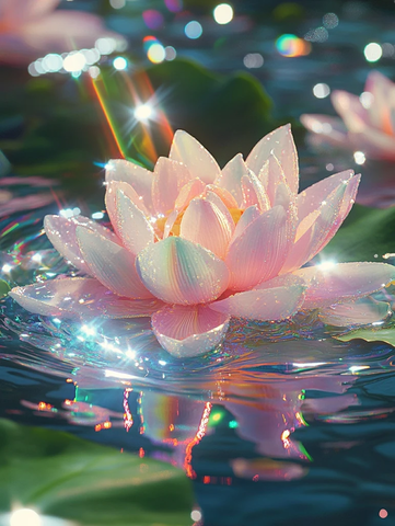 莲花浮水绿叶雨滴