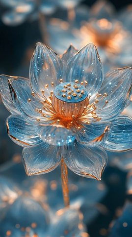 玻璃莲花水晶蓝金