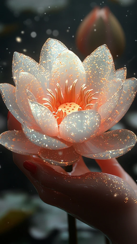 莲花叶瓷手墨绘梦幻光粒