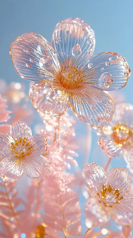 透明玻璃花与植物