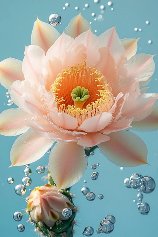 仙人掌花水中气泡背景