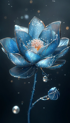 蓝色莲花银线珍珠星空