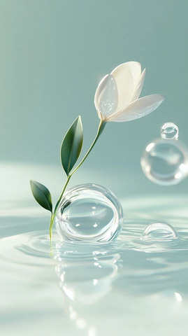 水中花蕾与玻璃球