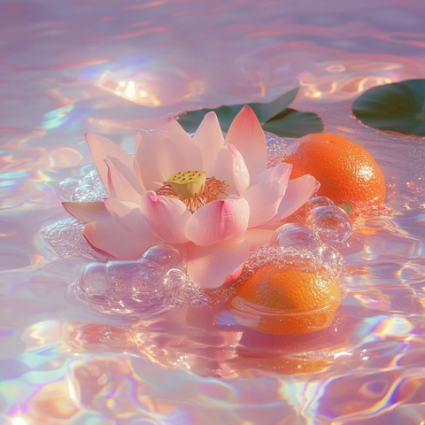 莲花橘子水中气泡彩虹