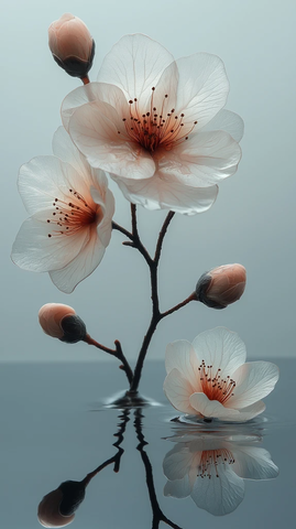 透明耳机的花朵雕刻