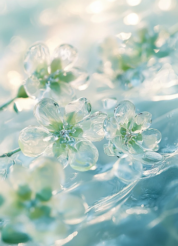 冰中冻花融化瞬间