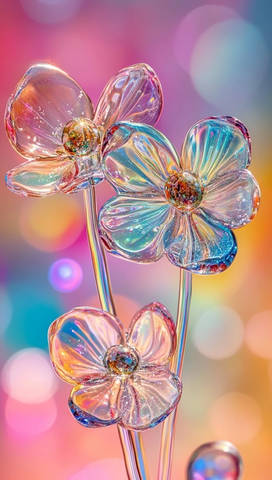 玻璃花与彩虹背景