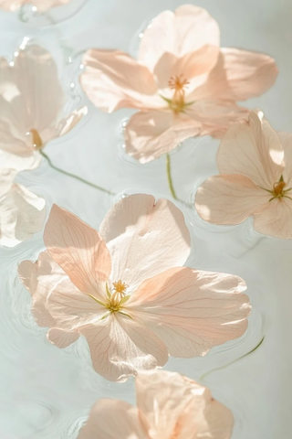 透明花瓣浮水白色背景