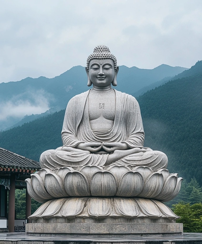 山间一尊大佛雕像的景象