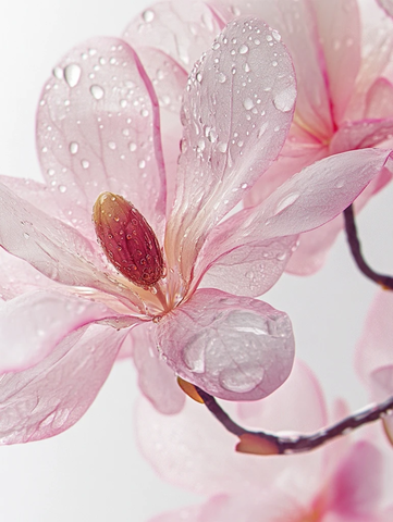 透明木兰花水滴特写