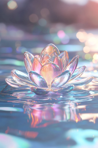 玻璃莲花浮水折射彩虹光