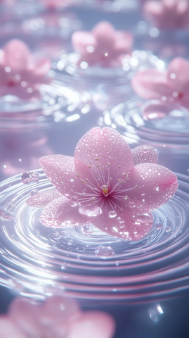 悬浮花岛樱花露珠光晕