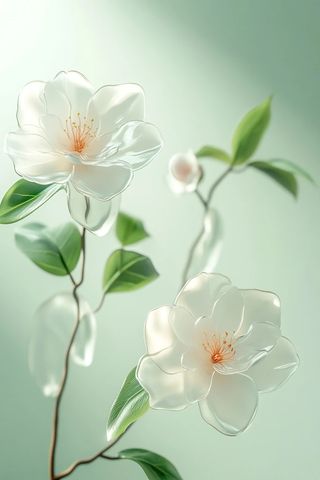 玻璃质感山茶花三维渲染