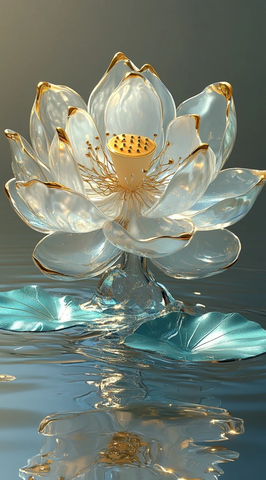 玻璃莲花金边蓝叶水波