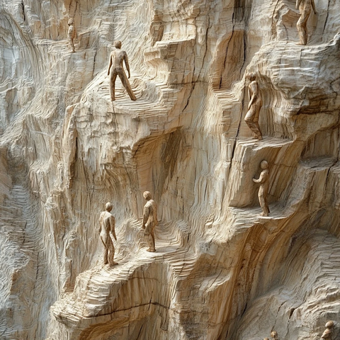 岩壁上雕刻着多个人物的艺术作品