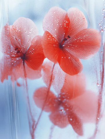 露珠花朵红白交错玻璃质感