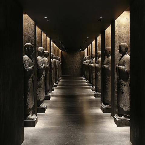 排列整齐的佛像雕塑长廊