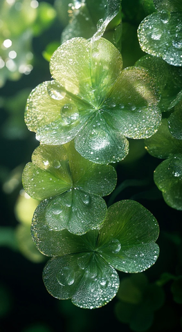 透明三叶草水珠透光叶片