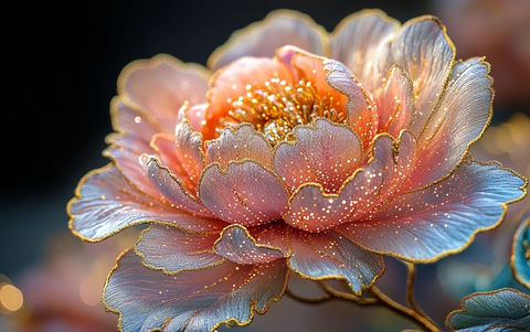 金色丝线牡丹刺绣工艺