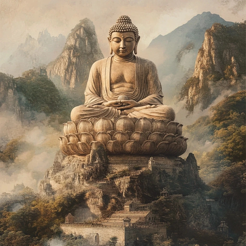 山间大佛雕像全景