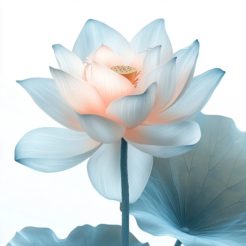 莲花盛开与透明叶片