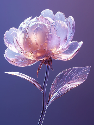 透明玻璃花蕾紫背景