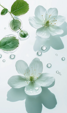 花朵浮地水滴叶触水