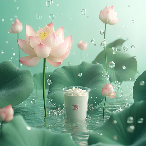 绿叶莲花水珠奶茶杯