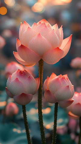 粉色莲花紧闭花蕾细节