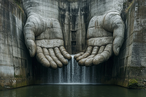 巨型手掌造型的水坝建筑