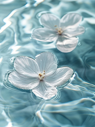透明玻璃花瓣水面倒影