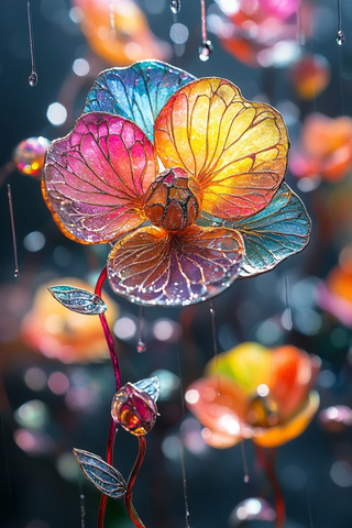 彩虹玻璃花朵螺旋缠绕