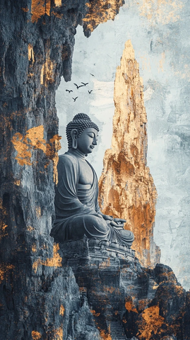 山间大佛雕像的宁静景象