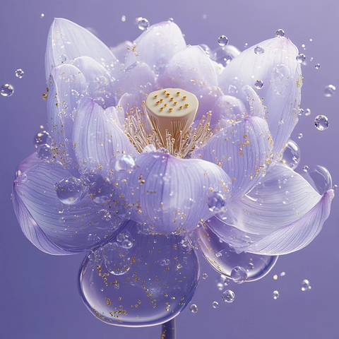 雪莲水滴金箔紫背景