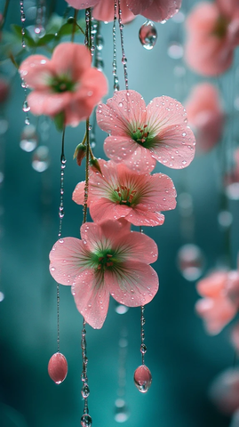 粉色绿色挂花水珠