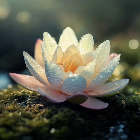 露珠玫瑰静卧苔藓