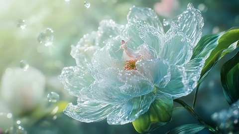 玻璃牡丹花瓣晨露仙子