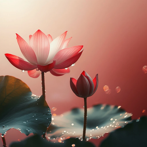 红光莲花叶水滴