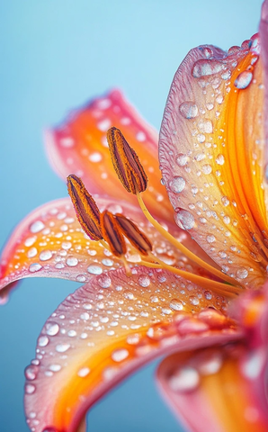 橙粉露珠百合花