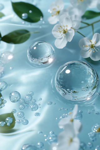 透明微球浮于清水的护肤创意图