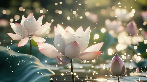 莲花池塘露珠晶莹