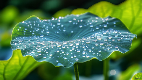 荷叶露珠莲花特写