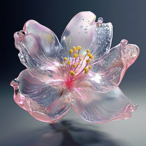 粉色花瓣黄色花蕊透明水晶