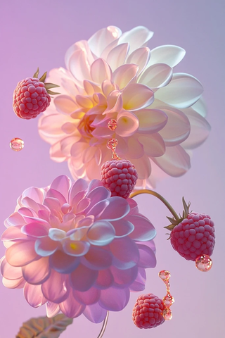 大丽花与玫瑰金覆盆子