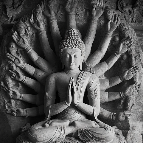 千手佛像雕塑展示佛教艺术之美