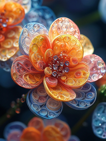 玻璃花与彩虹光旋涡