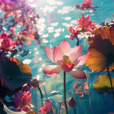 莲花与九重葛花海