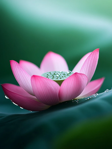 荷叶露珠滑落水面