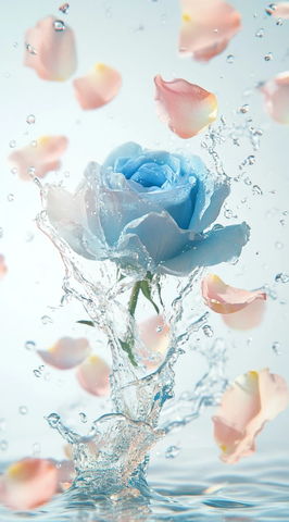 水晶蓝玫瑰落水玫瑰花瓣环绕