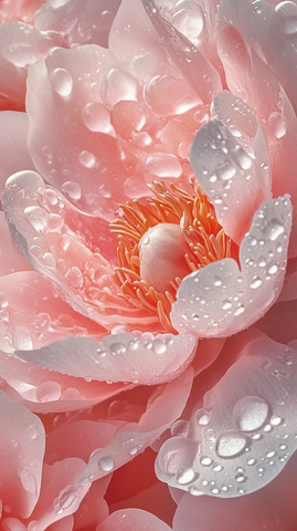 粉色牡丹带露水